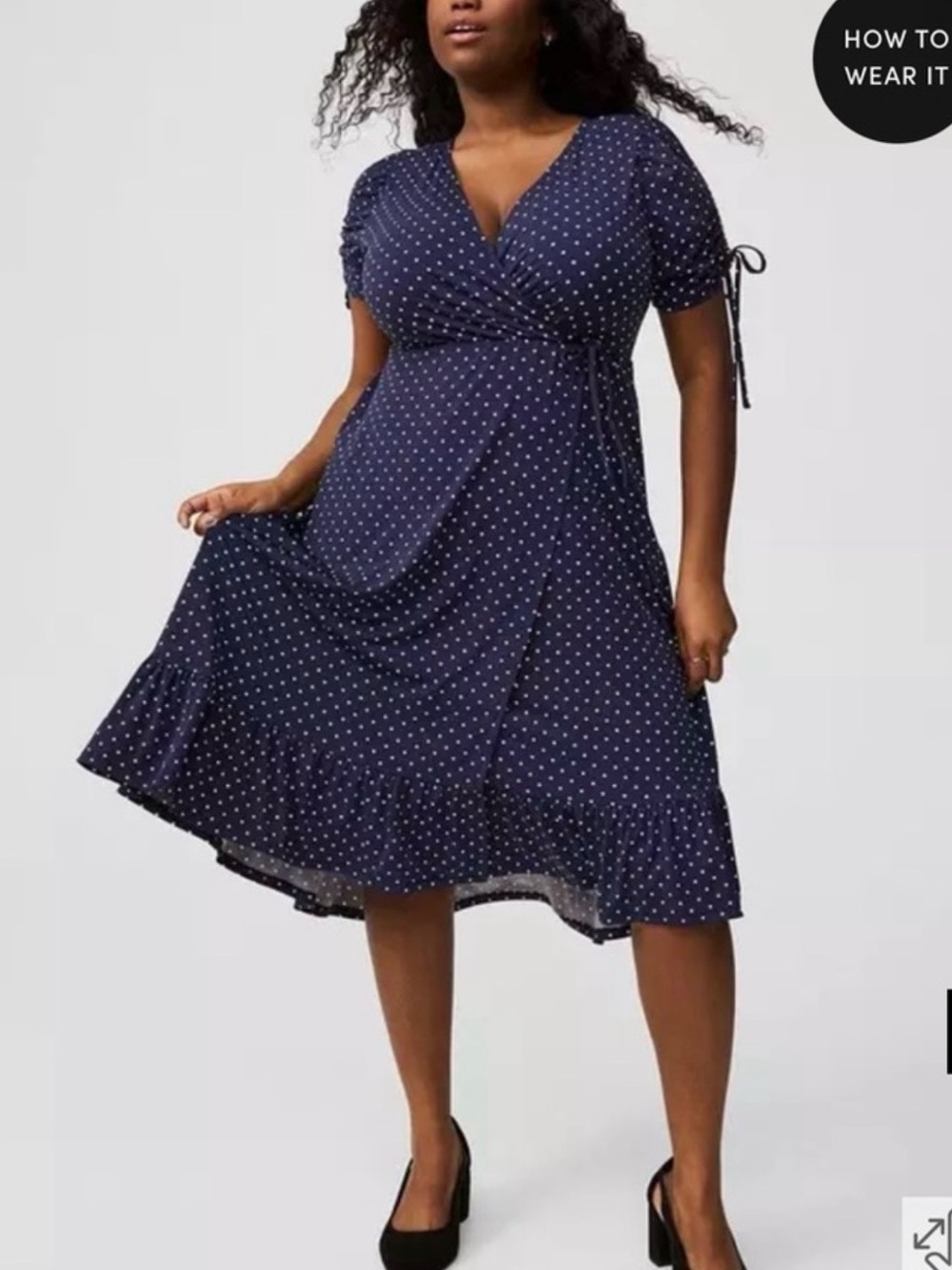 NWT Torrid Navy Polka Dot Wrap Midi Dress